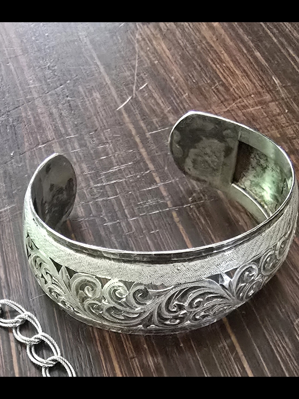 Silver-Tone Engraved Cuff Bracelet